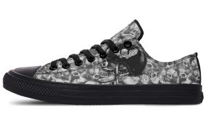 Skull Rider Black Lowtop Sneakers - Edgy Graphic Streetwear Shoes
