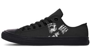 Skull Engine Motor Black Low-Top Sneakers - Edgy Biker Style